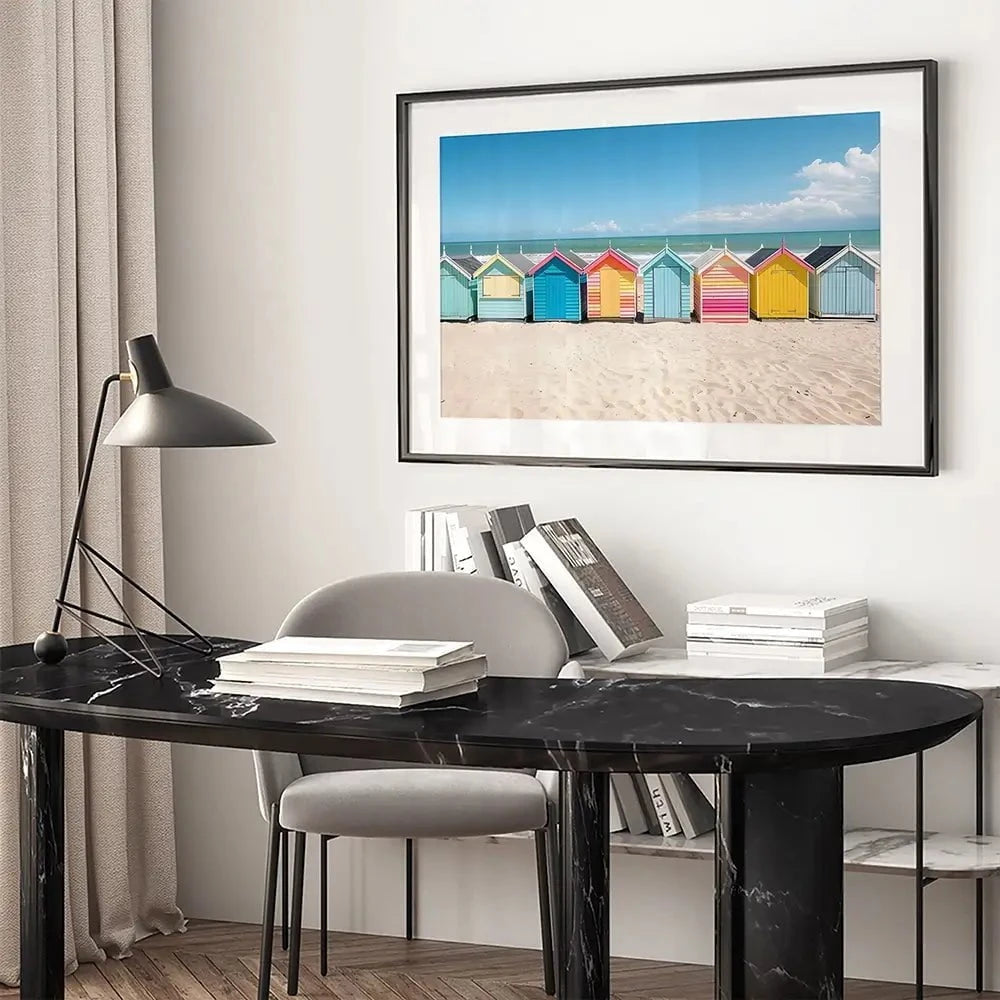 Beach Huts In A Row Framed Art Print Beach Huts In A Row Framed Art Print wall art product Art Print Shop
