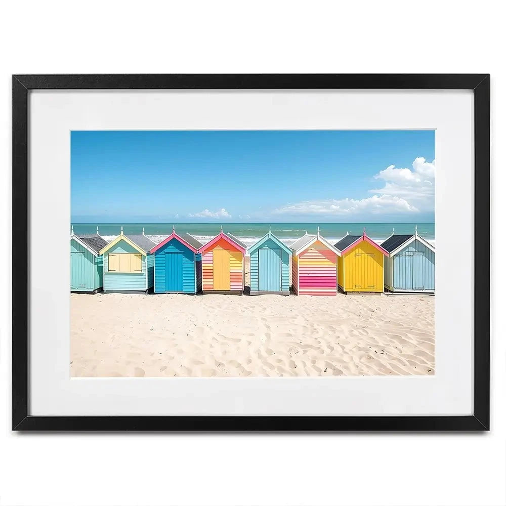 Beach Huts In A Row Framed Art Print Beach Huts In A Row Framed Art Print wall art product Art Print Shop