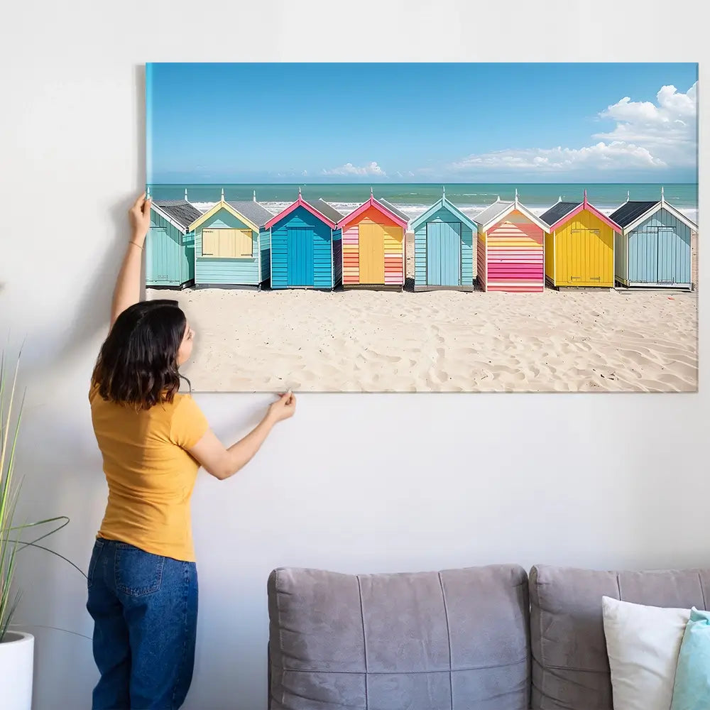 Beach Huts In A Row Oversized Canvas Print Beach Huts In A Row Oversized Canvas Print wall art product Art Print Shop