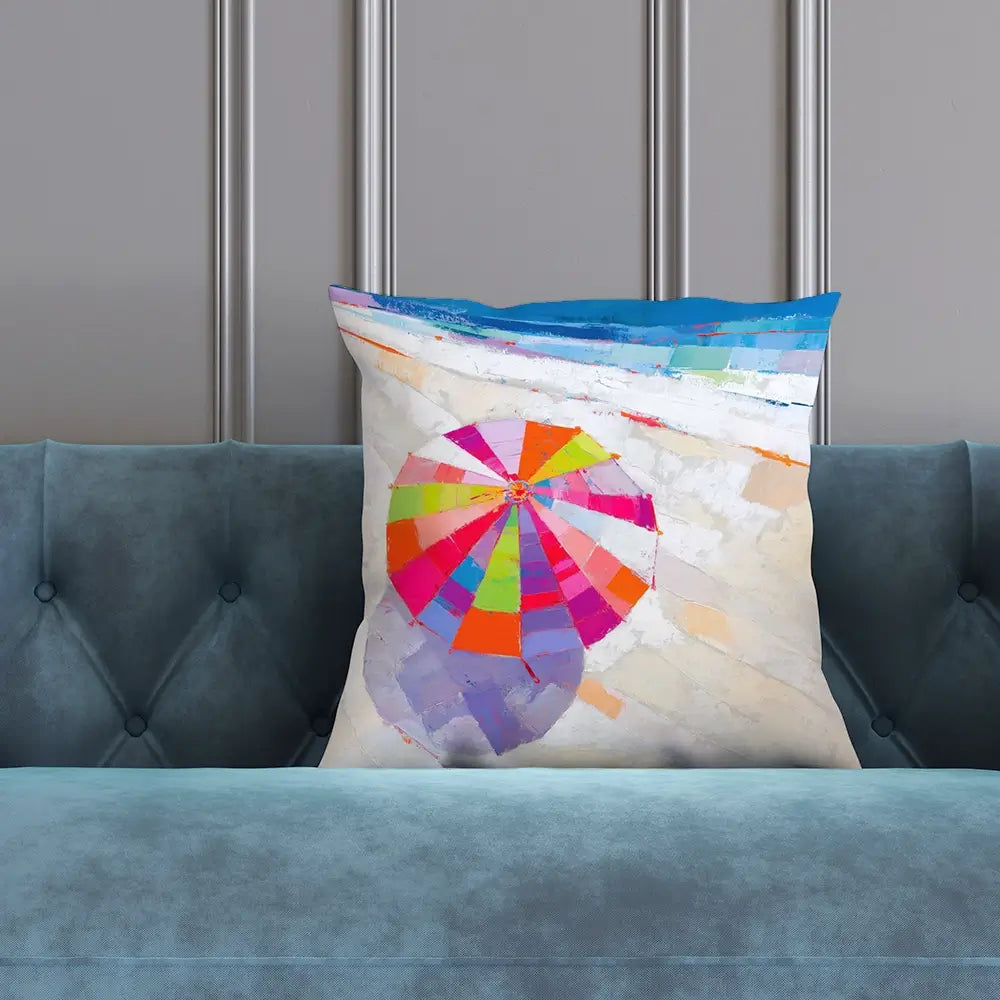 Beach Umbrella From Above Cushion Beach Umbrella From Above Cushion wall art product Chromatic Storm Studio
