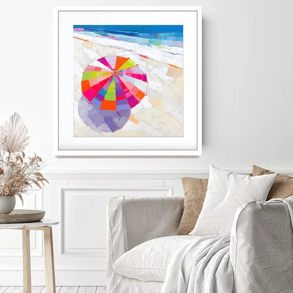 Beach Umbrella From Above Square Framed Art Print Beach Umbrella From Above Square Framed Art Print wall art product Chromatic Storm Studio
