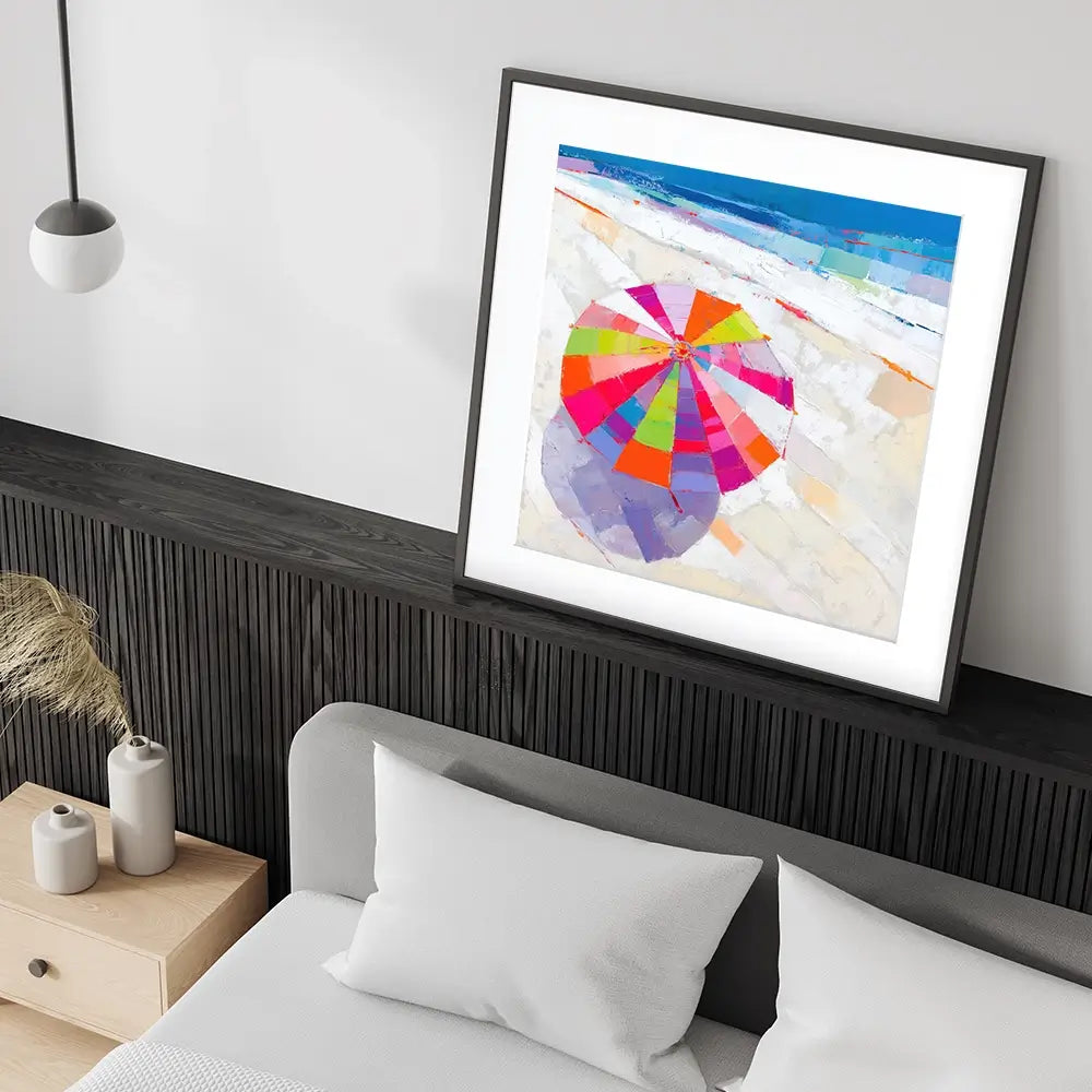 Beach Umbrella From Above Square Framed Art Print Beach Umbrella From Above Square Framed Art Print wall art product Chromatic Storm Studio