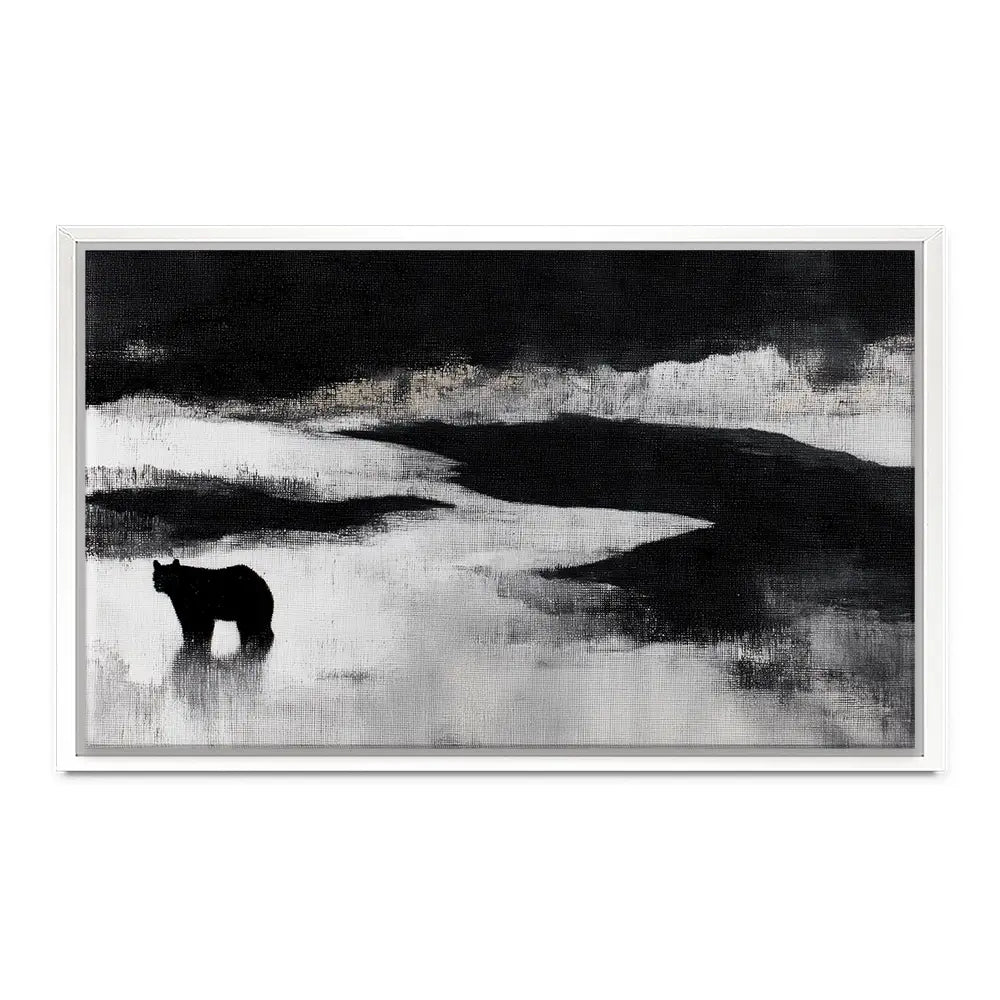 Bear By A River In Foggy Landscape Canvas Print Bear By A River In Foggy Landscape Canvas Print wall art product Chromatic Storm Studio