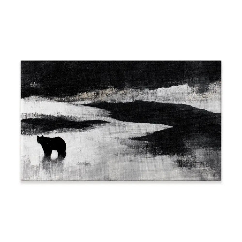 Bear By A River In Foggy Landscape Canvas Print Bear By A River In Foggy Landscape Canvas Print wall art product Chromatic Storm Studio