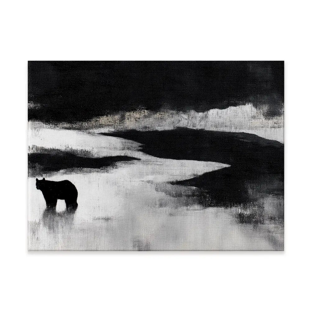 Bear By A River In Foggy Landscape Canvas Print Bear By A River In Foggy Landscape Canvas Print wall art product Chromatic Storm Studio