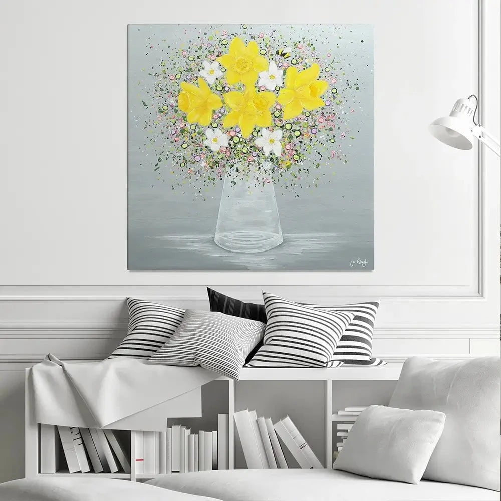 Bee Happy Square Canvas Print Bee Happy Square Canvas Print wall art product Jo Gough