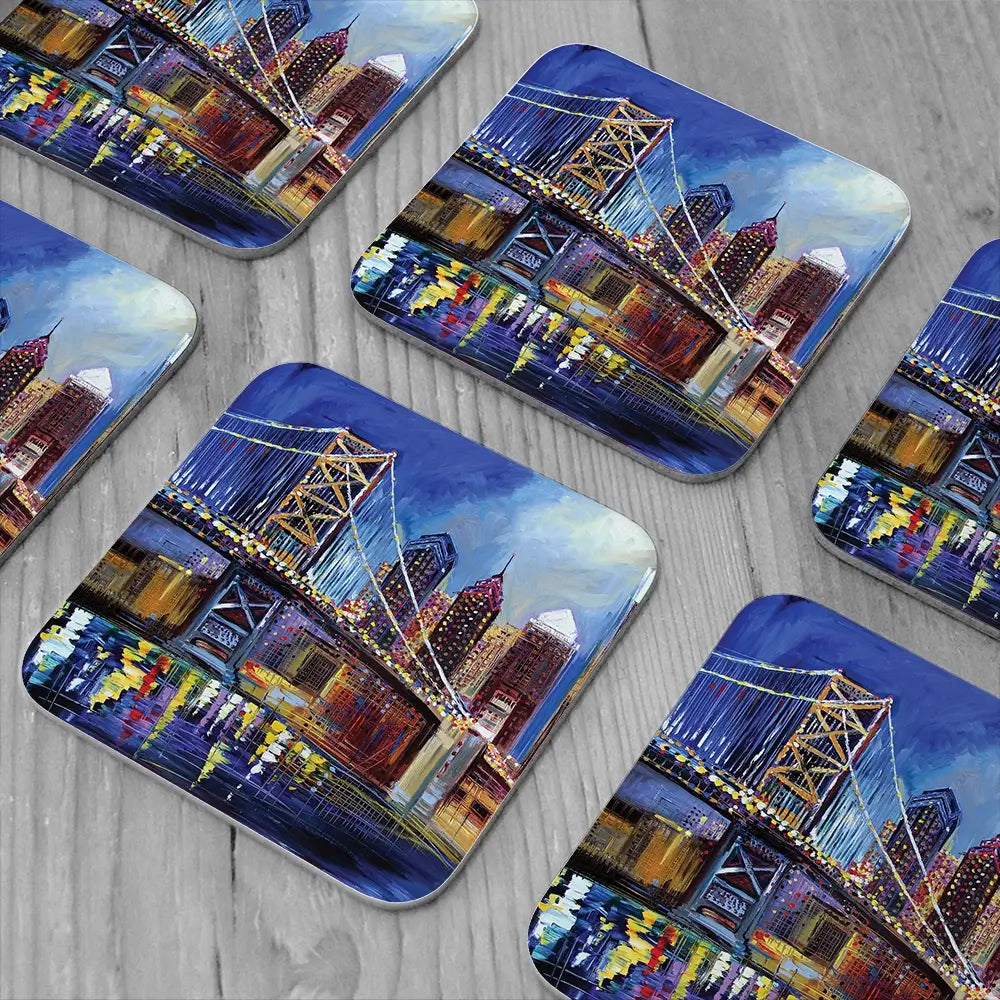 Benjamin Franklin Bridge Coaster Set Rainbow Soul Tree Coaster Set | Rainbow Soul Tree Art Coasters wall art product Ekaterina Ermilkina
