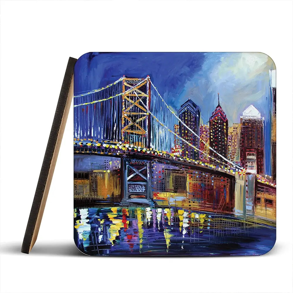 Benjamin Franklin Bridge Coaster Set Rainbow Soul Tree Coaster Set | Rainbow Soul Tree Art Coasters wall art product Ekaterina Ermilkina