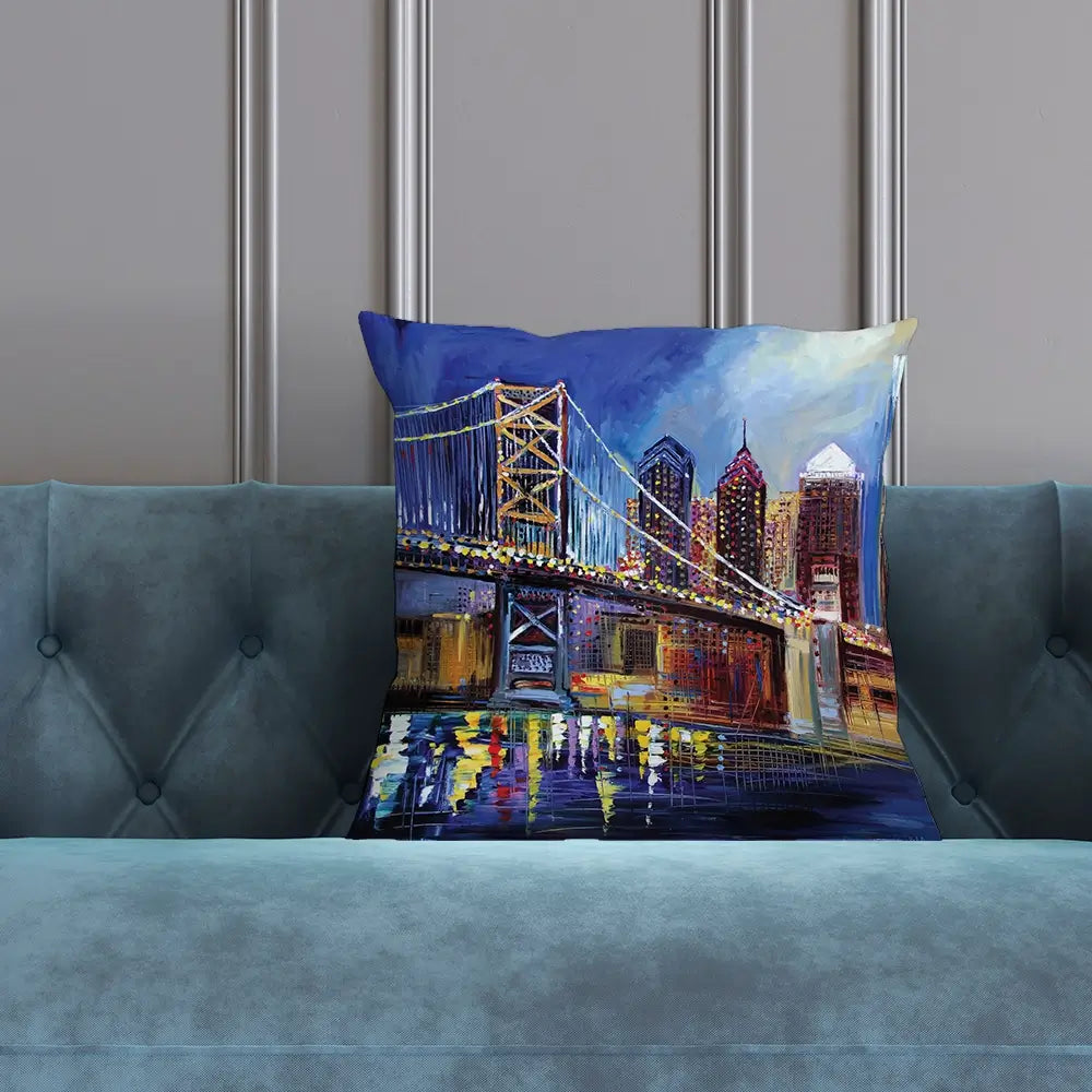 Benjamin Franklin Bridge Cushion Benjamin Franklin Bridge Cushion wall art product Ekaterina Ermilkina