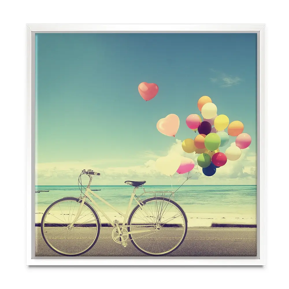 Bicycle And Balloons Square Canvas Print Bicycle And Balloons Square Canvas Print wall art product jakkapan / Shutterstock