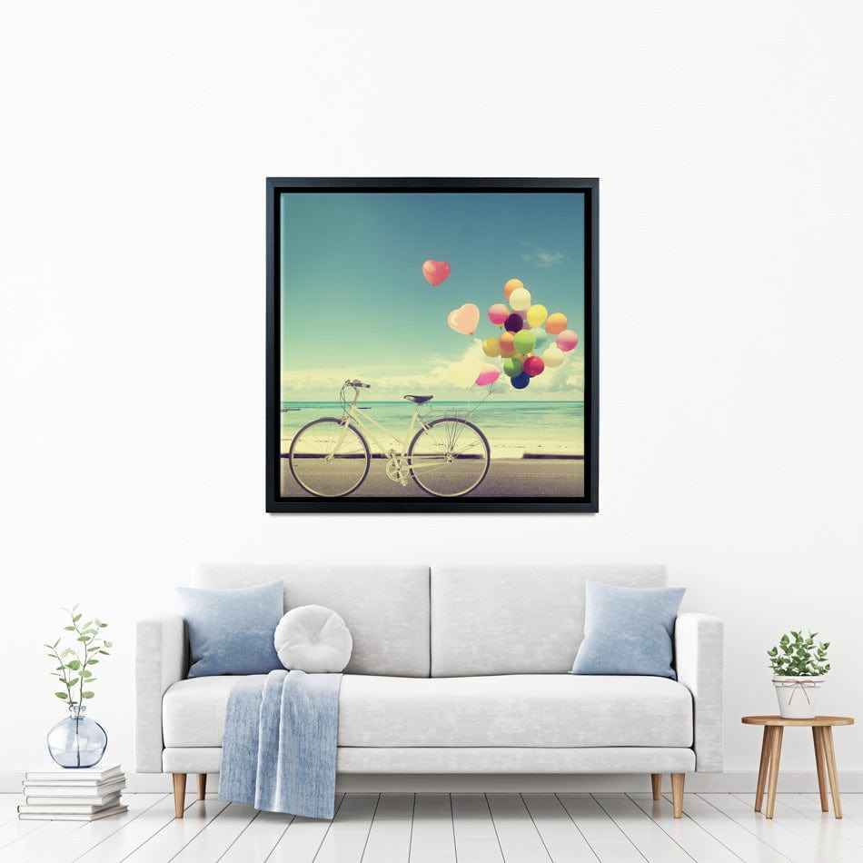 Bicycle And Balloons Square Canvas Print Bicycle And Balloons Square Canvas Print wall art product jakkapan / Shutterstock