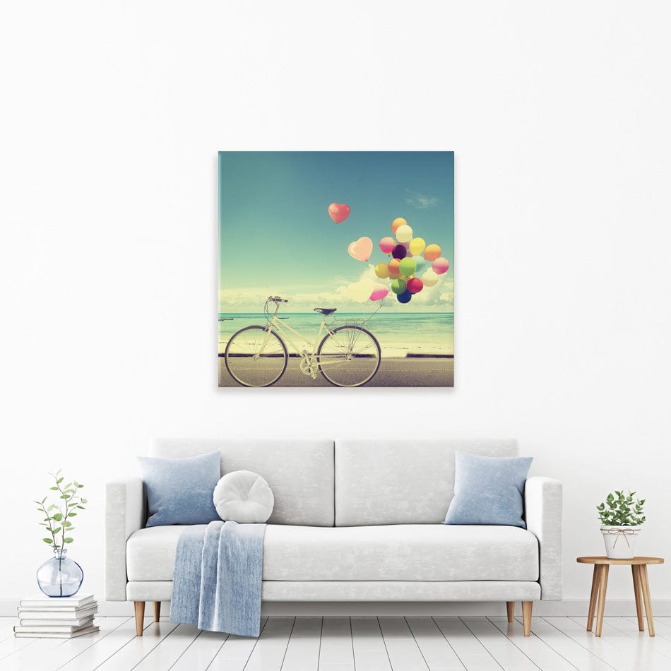 Bicycle And Balloons Square Canvas Print Bicycle And Balloons Square Canvas Print wall art product jakkapan / Shutterstock