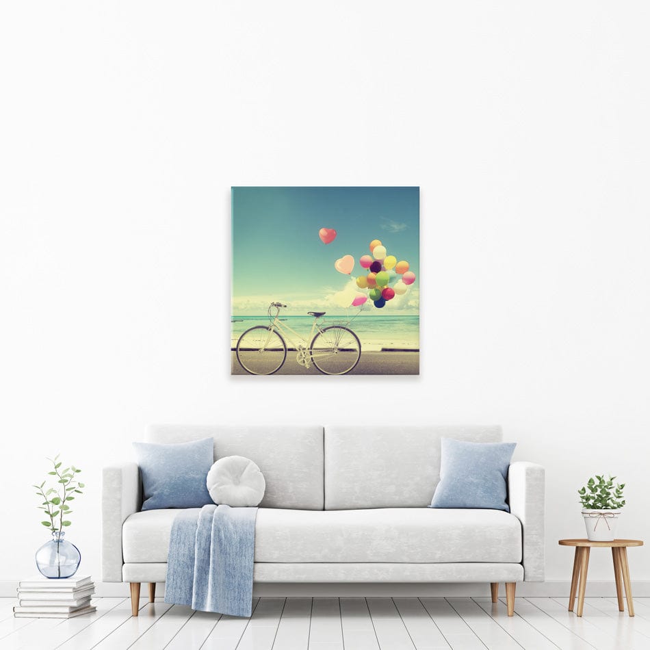Bicycle And Balloons Square Canvas Print wall art product jakkapan / Shutterstock