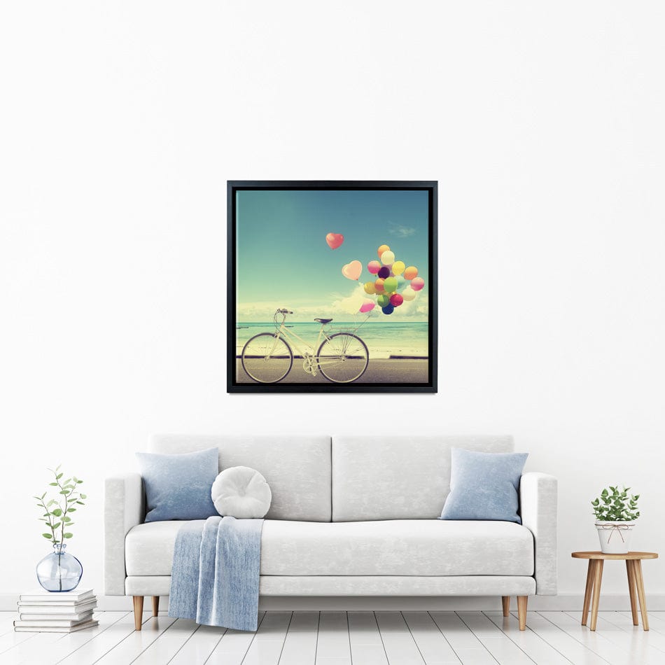 Bicycle And Balloons Square Canvas Print wall art product jakkapan / Shutterstock