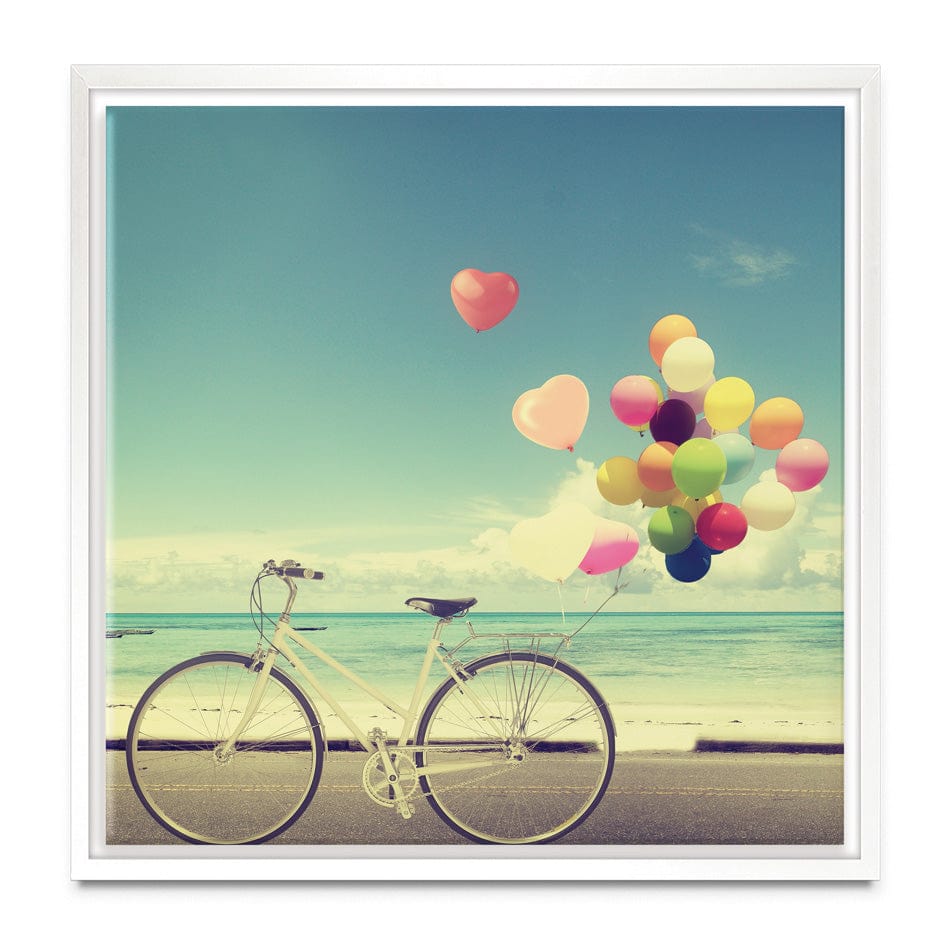 Bicycle And Balloons Square Canvas Print wall art product jakkapan / Shutterstock