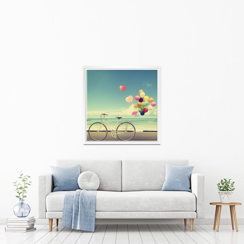 Bicycle And Balloons Square Canvas Print wall art product jakkapan / Shutterstock