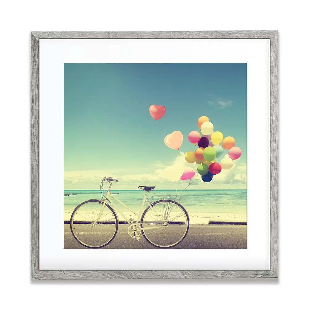 Bicycle And Balloons Square Framed Art Print Bicycle And Balloons Square Framed Art Print wall art product jakkapan / Shutterstock