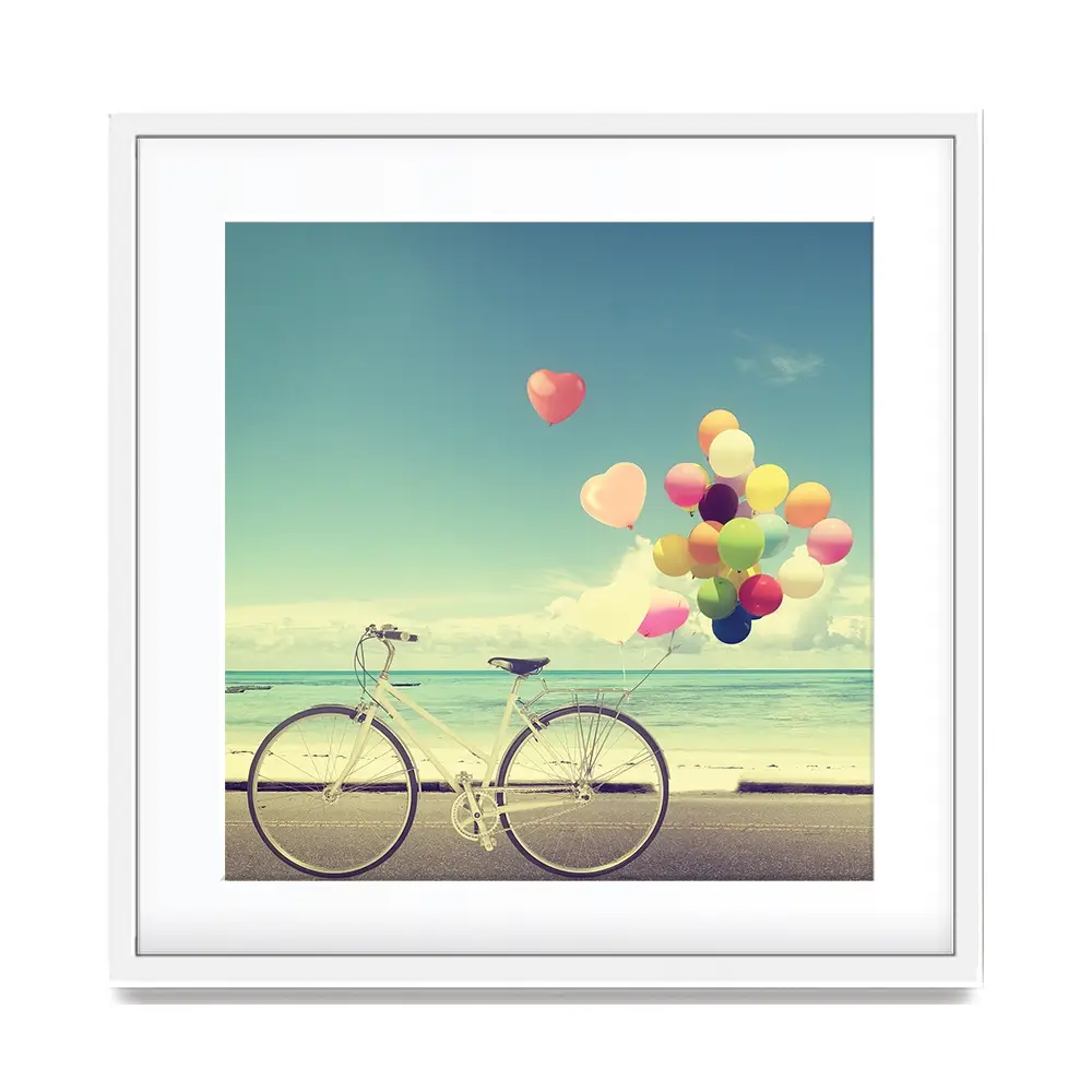 Bicycle And Balloons Square Framed Art Print Bicycle And Balloons Square Framed Art Print wall art product jakkapan / Shutterstock