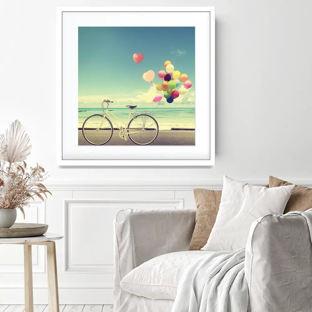 Bicycle And Balloons Square Framed Art Print Bicycle And Balloons Square Framed Art Print wall art product jakkapan / Shutterstock