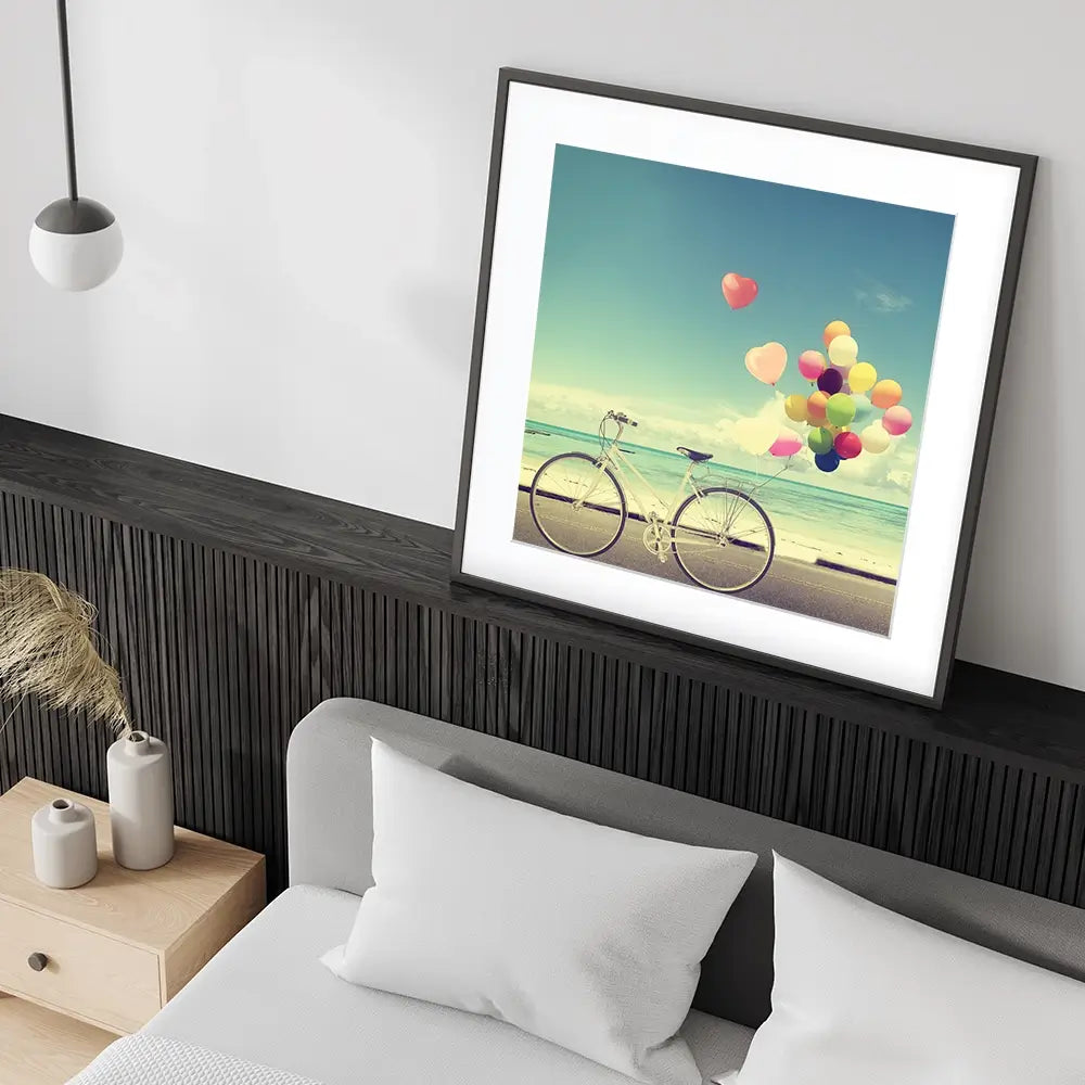 Bicycle And Balloons Square Framed Art Print Bicycle And Balloons Square Framed Art Print wall art product jakkapan / Shutterstock