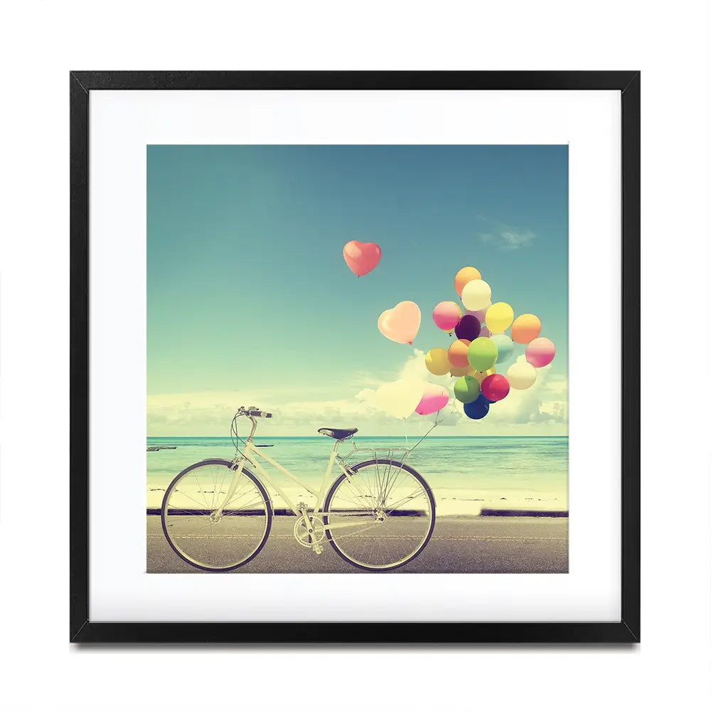 Bicycle And Balloons Square Framed Art Print Bicycle And Balloons Square Framed Art Print wall art product jakkapan / Shutterstock