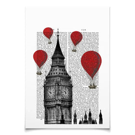 Big Ben And Red Hot Air Balloons Art Print Big Ben And Red Hot Air Balloons Art Print wall art product Fab Funky