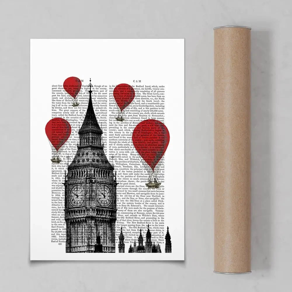 Big Ben And Red Hot Air Balloons Art Print Big Ben And Red Hot Air Balloons Art Print wall art product Fab Funky