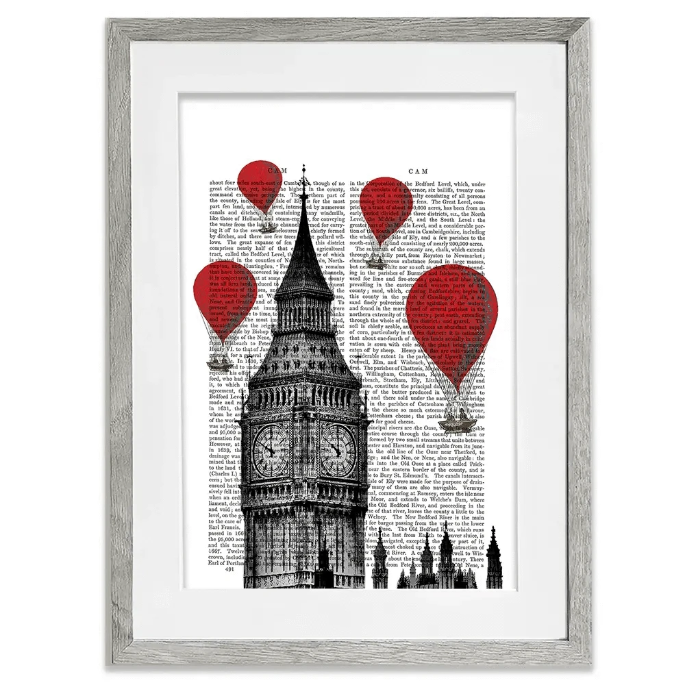 Big Ben And Red Hot Air Balloons Framed Art Print Big Ben And Red Hot Air Balloons Framed Art Print wall art product Fab Funky