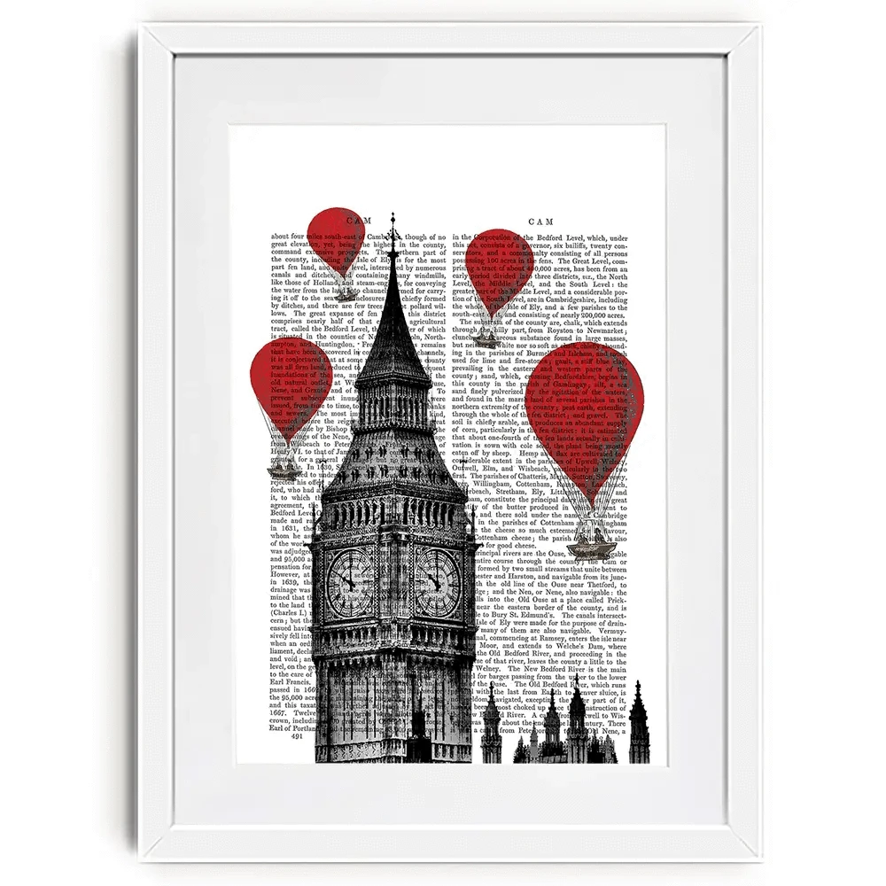 Big Ben And Red Hot Air Balloons Framed Art Print Big Ben And Red Hot Air Balloons Framed Art Print wall art product Fab Funky