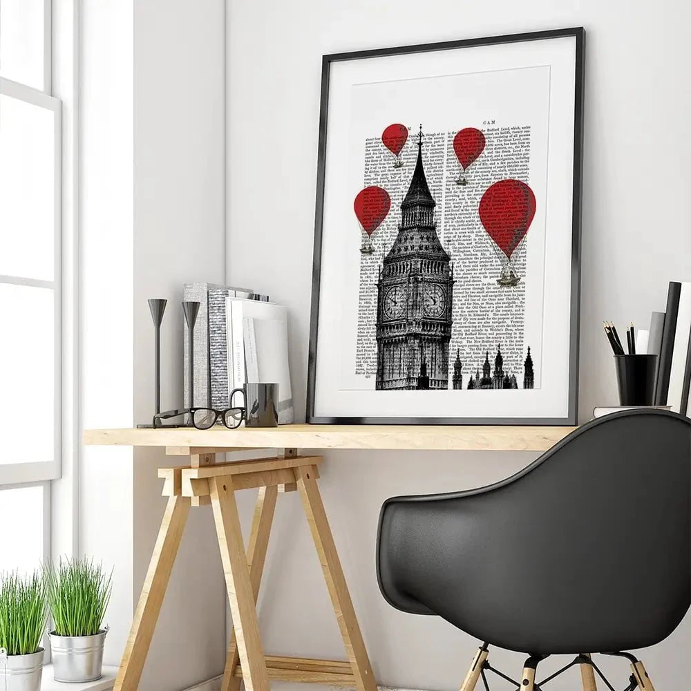 Big Ben And Red Hot Air Balloons Framed Art Print Big Ben And Red Hot Air Balloons Framed Art Print wall art product Fab Funky
