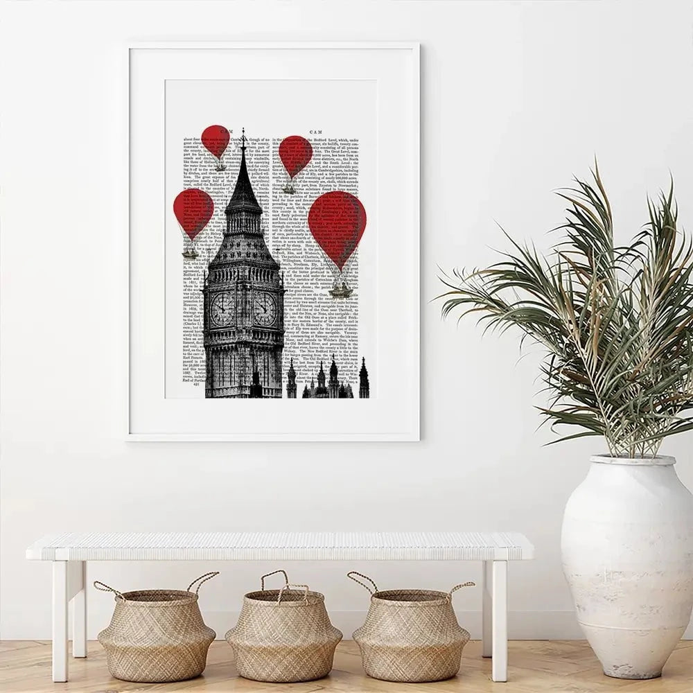 Big Ben And Red Hot Air Balloons Framed Art Print Big Ben And Red Hot Air Balloons Framed Art Print wall art product Fab Funky
