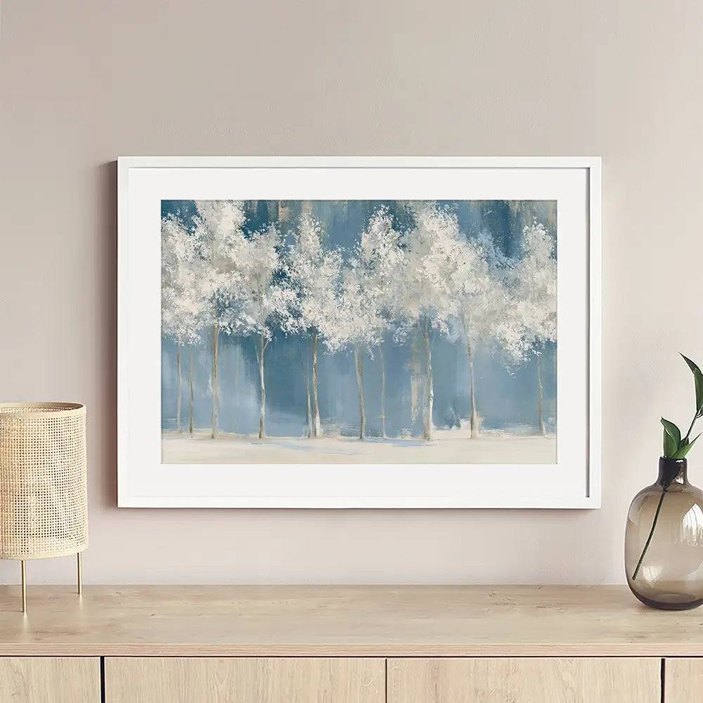 Birch Grove In Frost Framed Art Print Birch Grove In Frost Framed Art Print wall art product Chromatic Storm Studio