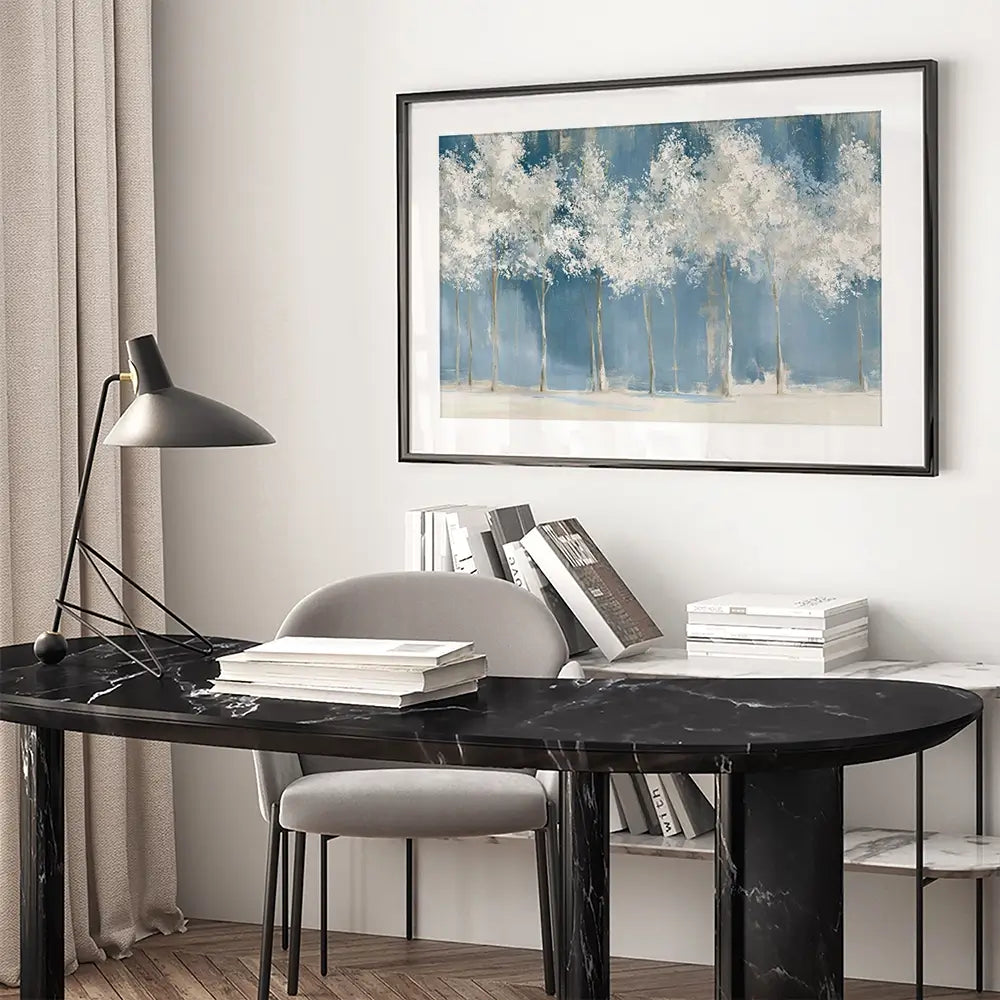 Birch Grove In Frost Framed Art Print Birch Grove In Frost Framed Art Print wall art product Chromatic Storm Studio