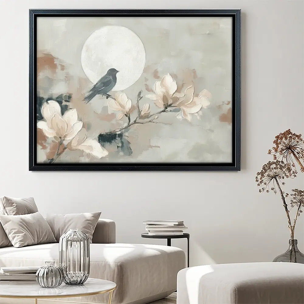 Bird Silhouette And Moon Canvas Print Bird Silhouette And Moon Canvas Print wall art product Chromatic Storm Studio
