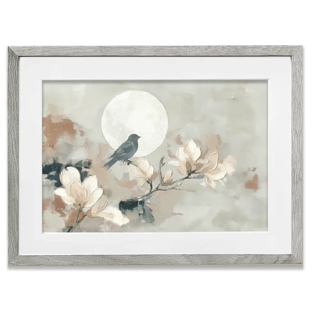 Bird Silhouette And Moon Framed Art Print Bird Silhouette And Moon Framed Art Print wall art product Chromatic Storm Studio