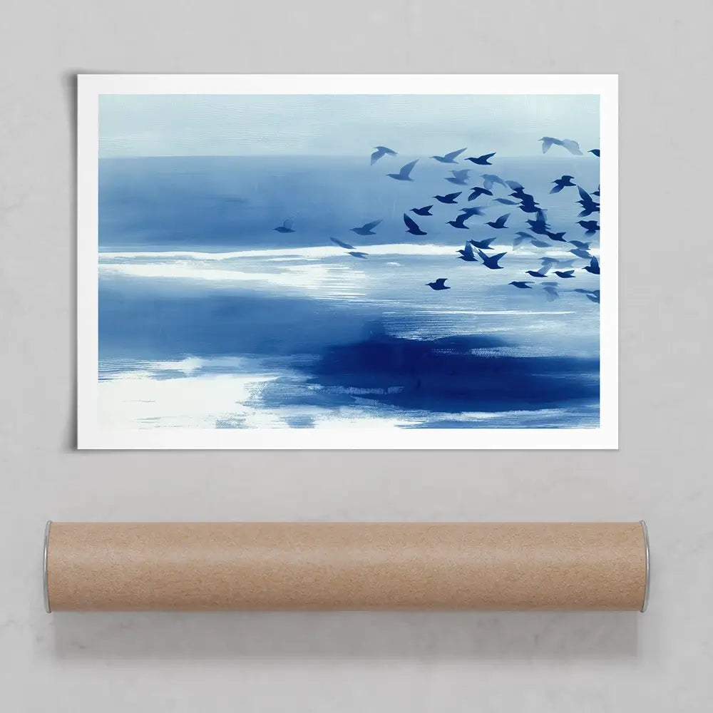 Birds In Blue Wind Art Print Birds In Blue Wind Art Print wall art product Chromatic Storm Studio