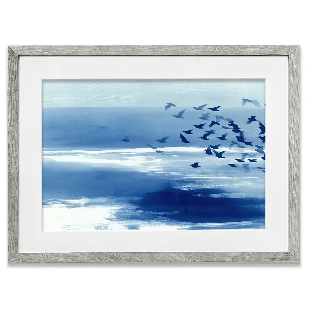 Birds In Blue Wind Framed Art Print Birds In Blue Wind Framed Art Print wall art product Chromatic Storm Studio