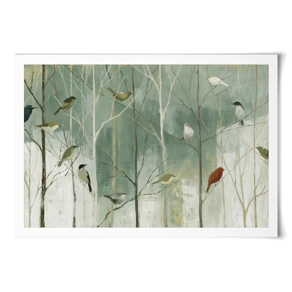 Birds In The Winter Wood Art Print Birds In The Winter Wood Art Print wall art product Chromatic Storm Studio