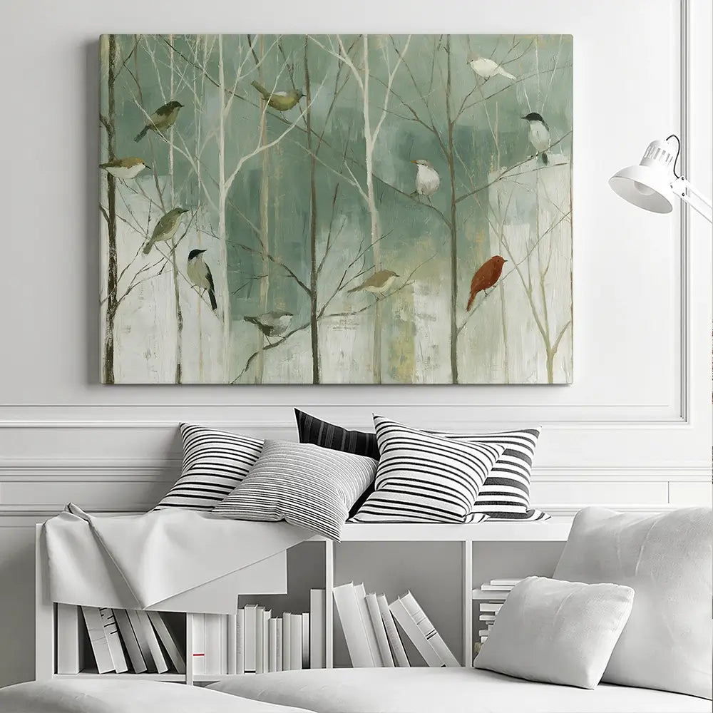 Birds In The Winter Wood Canvas Print Birds In The Winter Wood Canvas Print wall art product Chromatic Storm Studio