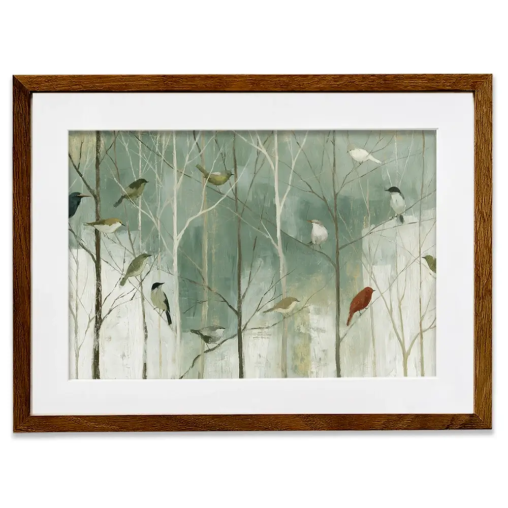 Birds In The Winter Wood Framed Art Print Birds In The Winter Wood Framed Art Print wall art product Chromatic Storm Studio