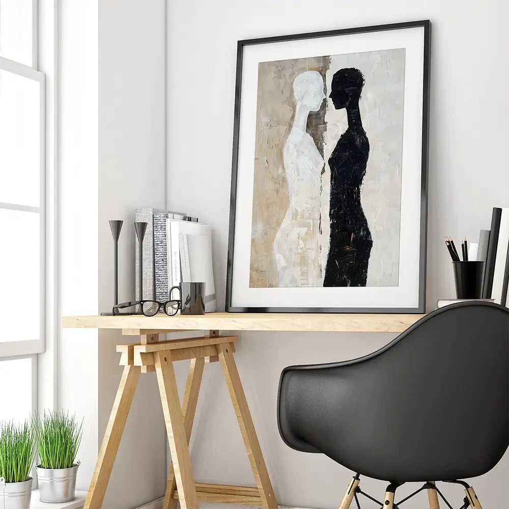 Black And Beige Figures Framed Art Print Black And Beige Figures Framed Art Print wall art product LSR Design Studio - Independent