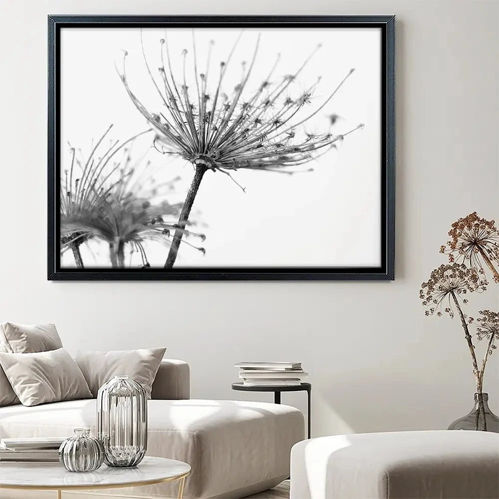 Black And White Dandelions Canvas Print Black And White Dandelions Canvas Print wall art product Dubova / Shutterstock