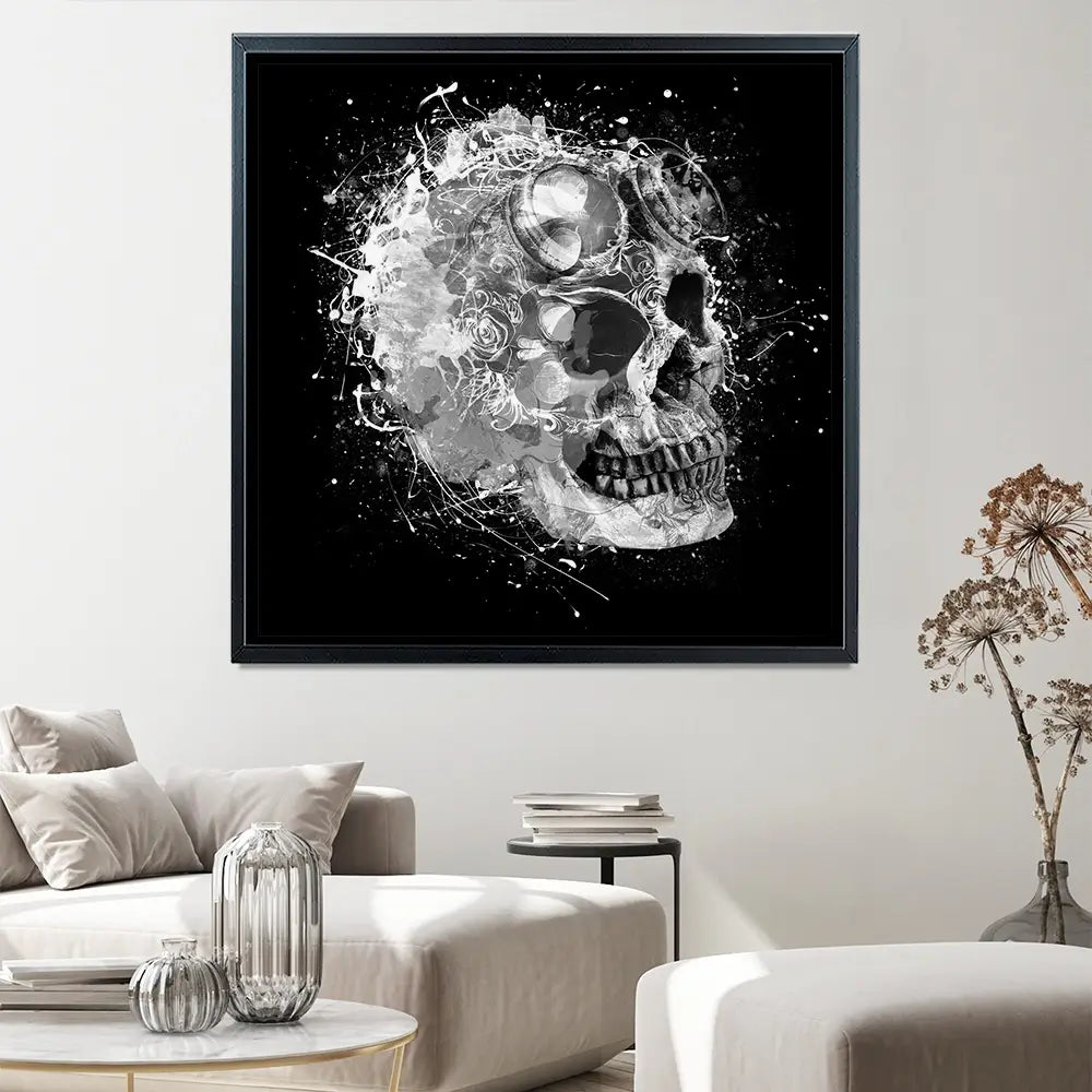Black And White Skull Square Canvas Print Black And White Skull Square Canvas Print wall art product Aimee Linzi