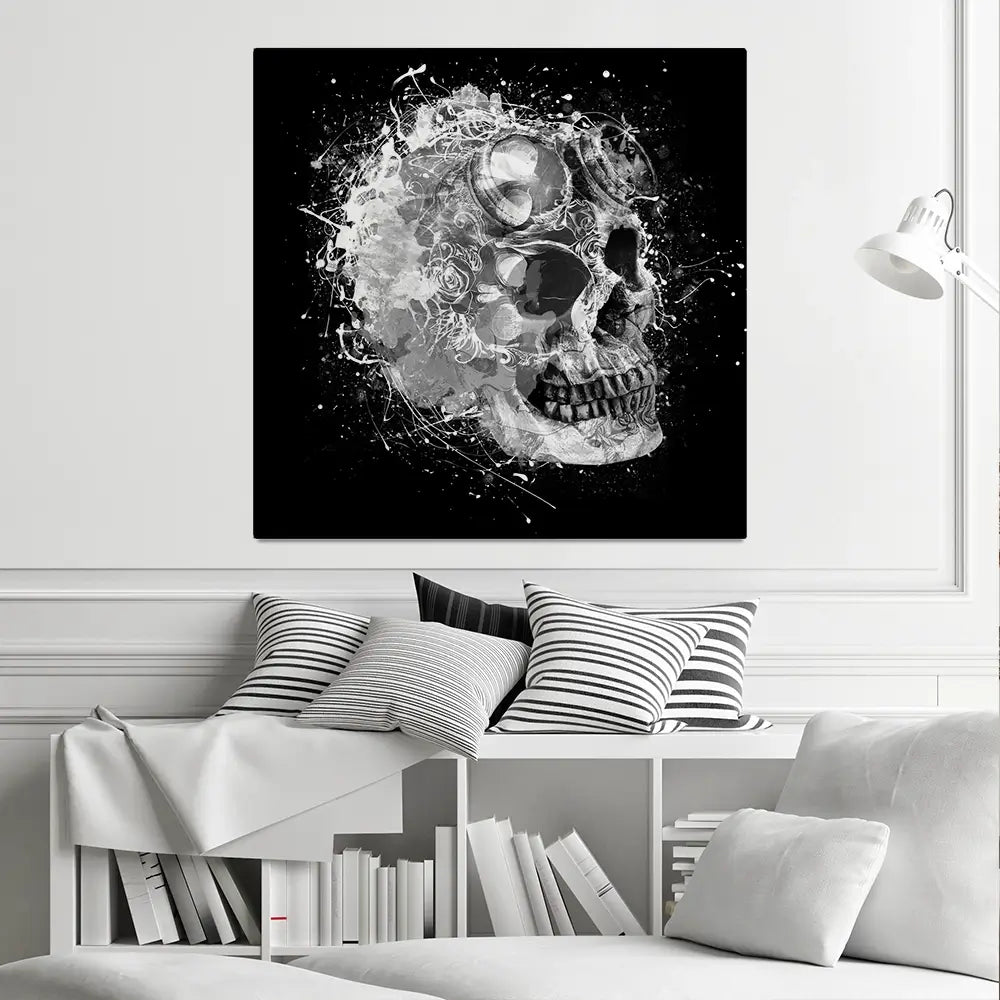 Black And White Skull Square Canvas Print Black And White Skull Square Canvas Print wall art product Aimee Linzi