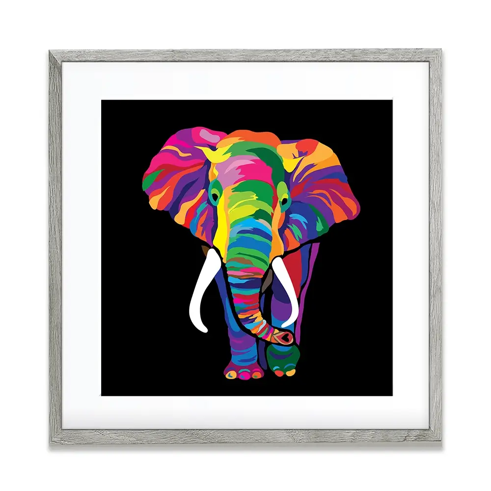 Black Colourful Elephant Square Framed Art Print Black Colourful Elephant Square Framed Art Print wall art product Denel / Shutterstock