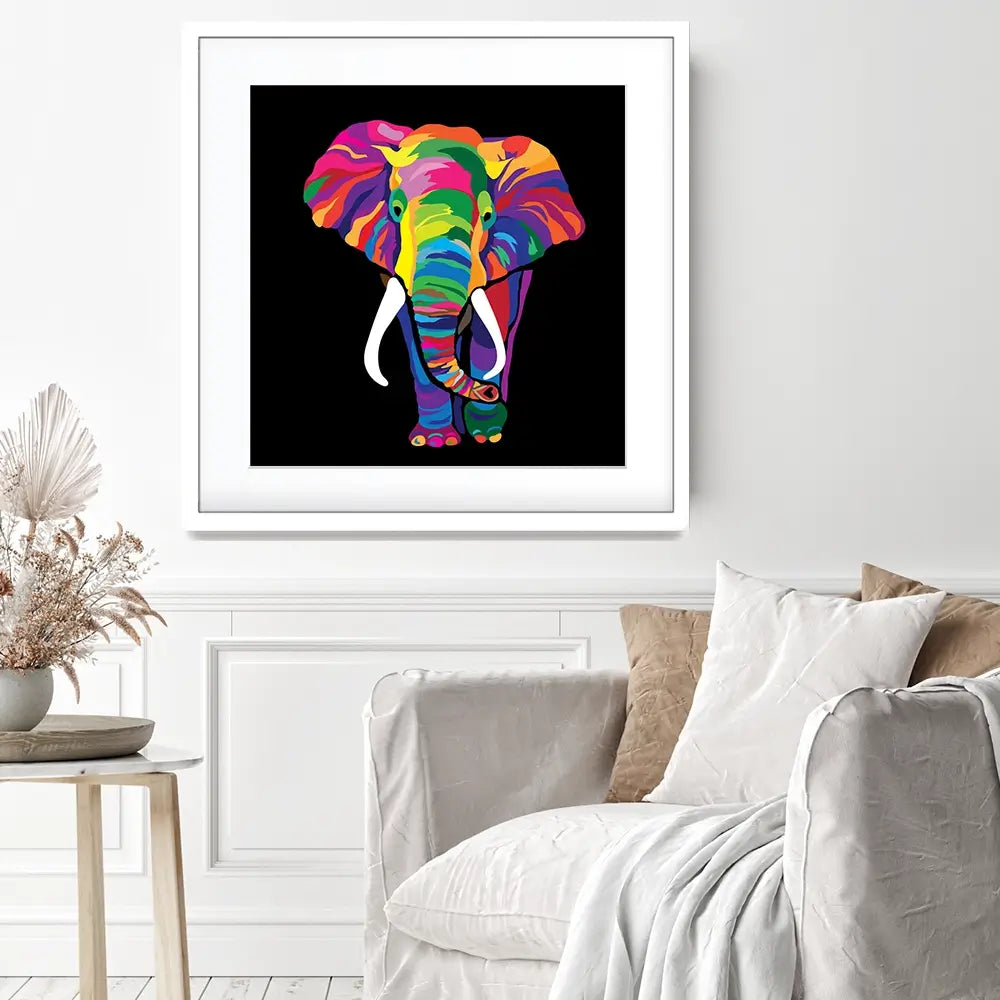 Black Colourful Elephant Square Framed Art Print Black Colourful Elephant Square Framed Art Print wall art product Denel / Shutterstock