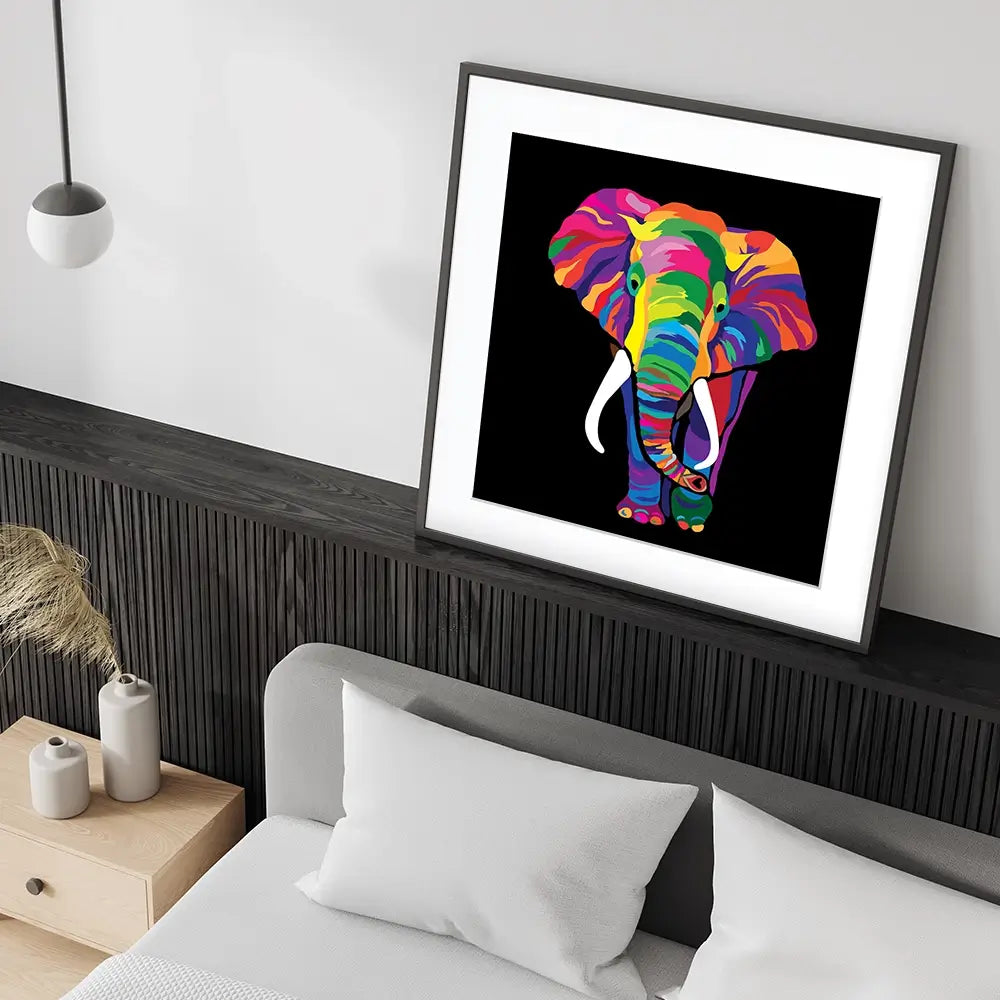 Black Colourful Elephant Square Framed Art Print Black Colourful Elephant Square Framed Art Print wall art product Denel / Shutterstock