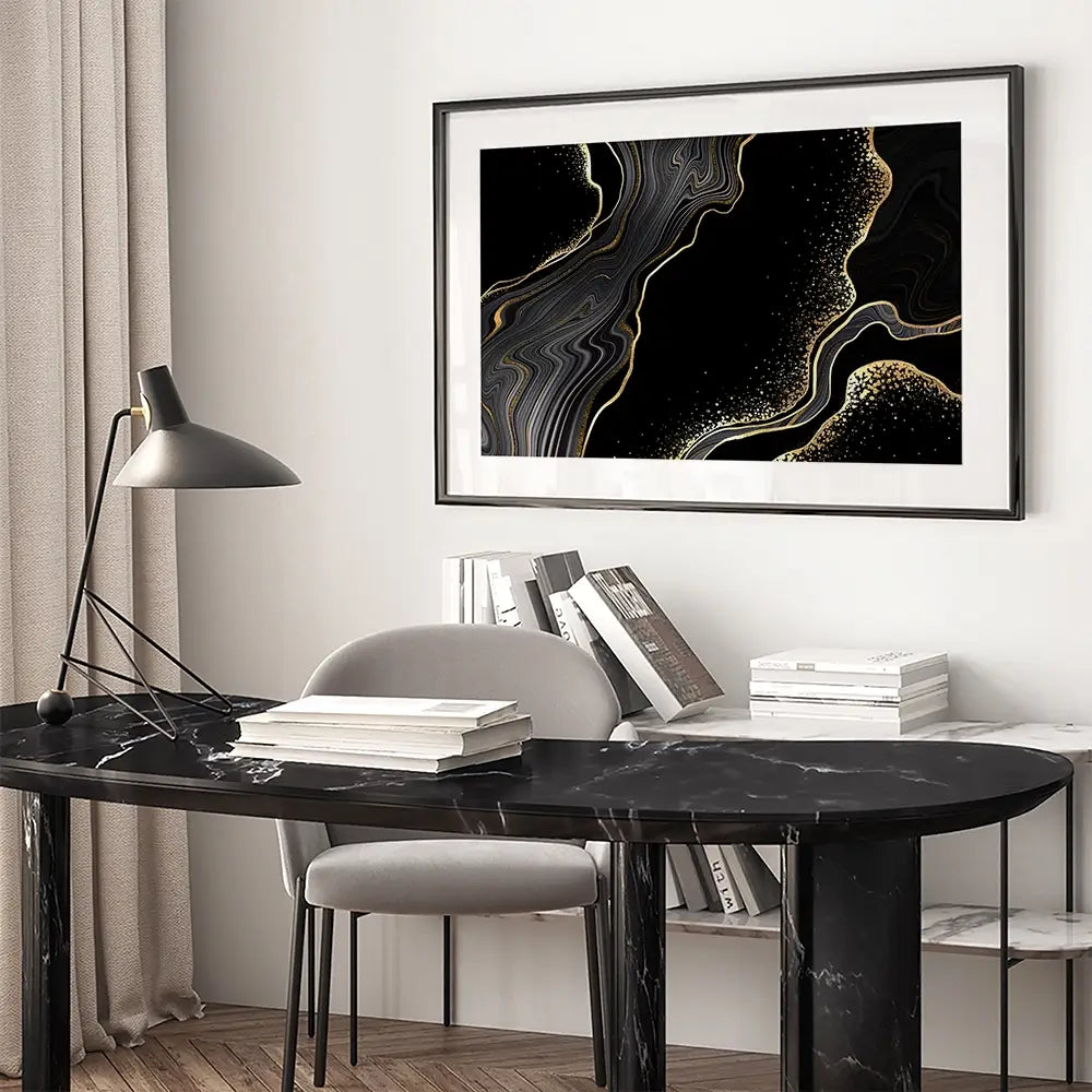 Black Marble Framed Art Print Black Marble Framed Art Print wall art product wacomka / Shutterstock