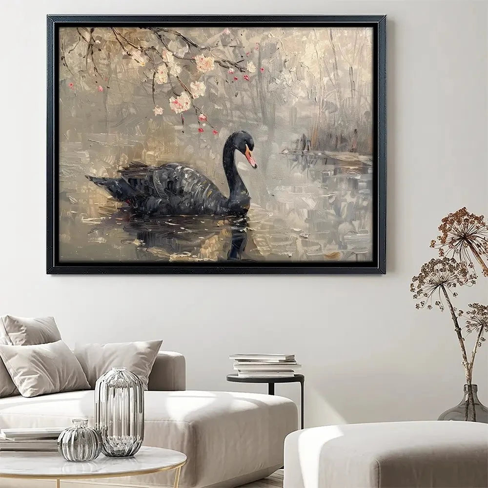 Black Swan On The Lake Canvas Print Black Swan On The Lake Canvas Print wall art product Arlington Prints - Independent