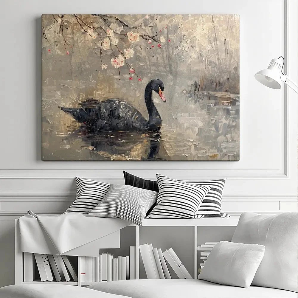 Black Swan On The Lake Canvas Print Black Swan On The Lake Canvas Print wall art product Arlington Prints - Independent